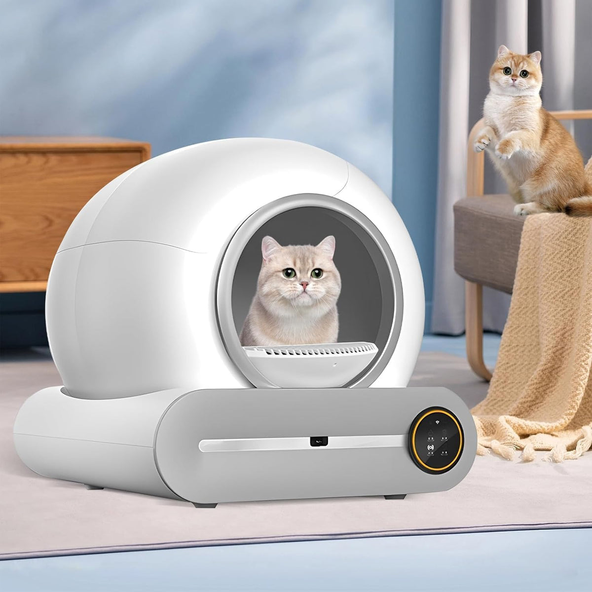SKY-TOUCH Smart Self Cleaning Cat Litter Box,65L+ 9L Extra Large Capacity Upgraded Automatic Self Litter Box, APP Control/Odor Removal/Safety Protection/Low Noise for Cats 1-8kg,1 Roll Trash Bag - 7