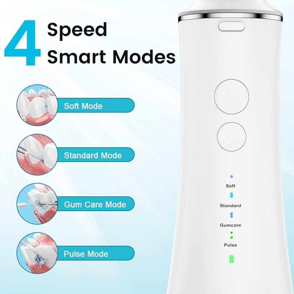 SKY-TOUCH Water Flosser,Cordless Water Dental Flosser,4 modes & 6 Jet Tips 280ml USB Recharging Portable Oral Irrigator for Teeth,For Home And Travel - Detachable Reservoir,White - 2