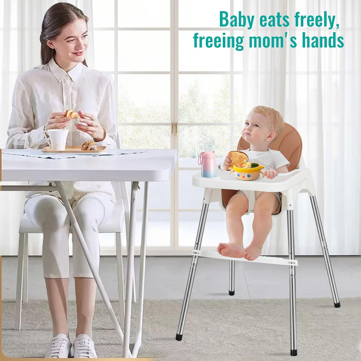 SKY-TOUCH 2 in 1 Baby High Chair with Removable Tray, Baby Dining Chair Adjustable Height, Baby Feeding Chair 3 Point Safety Belt, Baby Highchairs for Ages 6 Months to 3 Years - 2