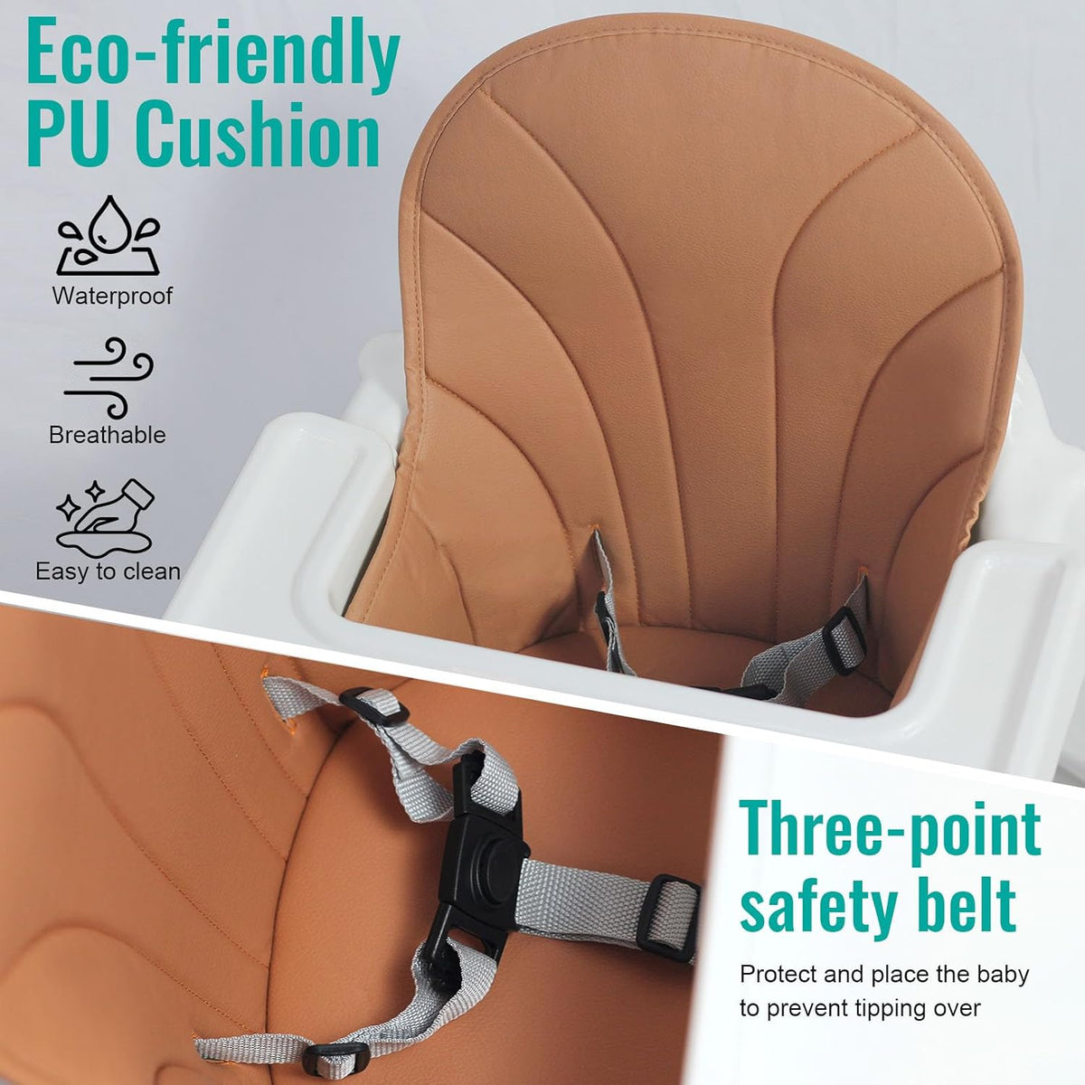 SKY-TOUCH 2 in 1 Baby High Chair with Removable Tray, Baby Dining Chair Adjustable Height, Baby Feeding Chair 3 Point Safety Belt, Baby Highchairs for Ages 6 Months to 3 Years - 4