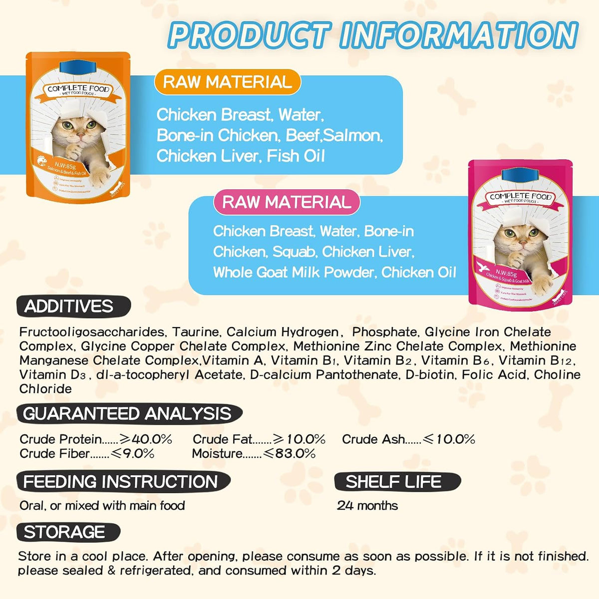 SKY-TOUCH Cat Wet Food 2x85g, Complete Nutrition for Balanced Diet, Grain & Potato Free Formula, Cat Velvet Mousse For All Life Stages, 85g Pouch (2 Pouch Salmon) - 5