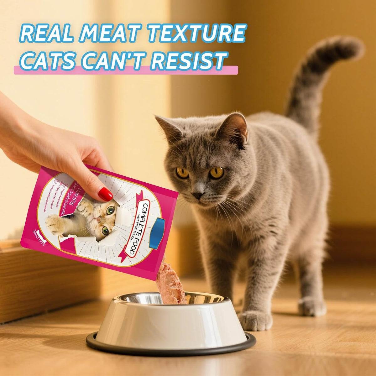 SKY-TOUCH Cat Wet Food 2x85g, Complete Nutrition for Balanced Diet, Grain & Potato Free Formula, Cat Velvet Mousse For All Life Stages, 85g Pouch (2 Pouch Salmon) - 7