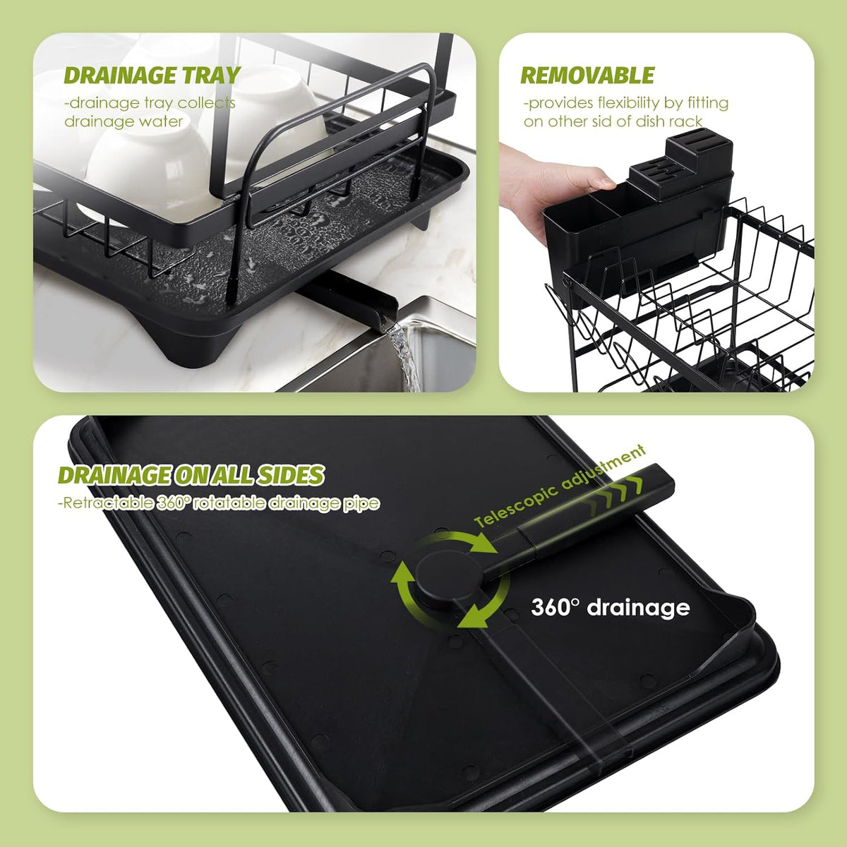 SKY-TOUCH 2 Tier Dish Drying Rack, Dish Drying Stand & Drainer, Saving Space with Swivel Drainage Spout, Utensil Holder, Cup Holder, Cutting-Board Holder and Plate Holder Stand for Kitchen Counter - 7