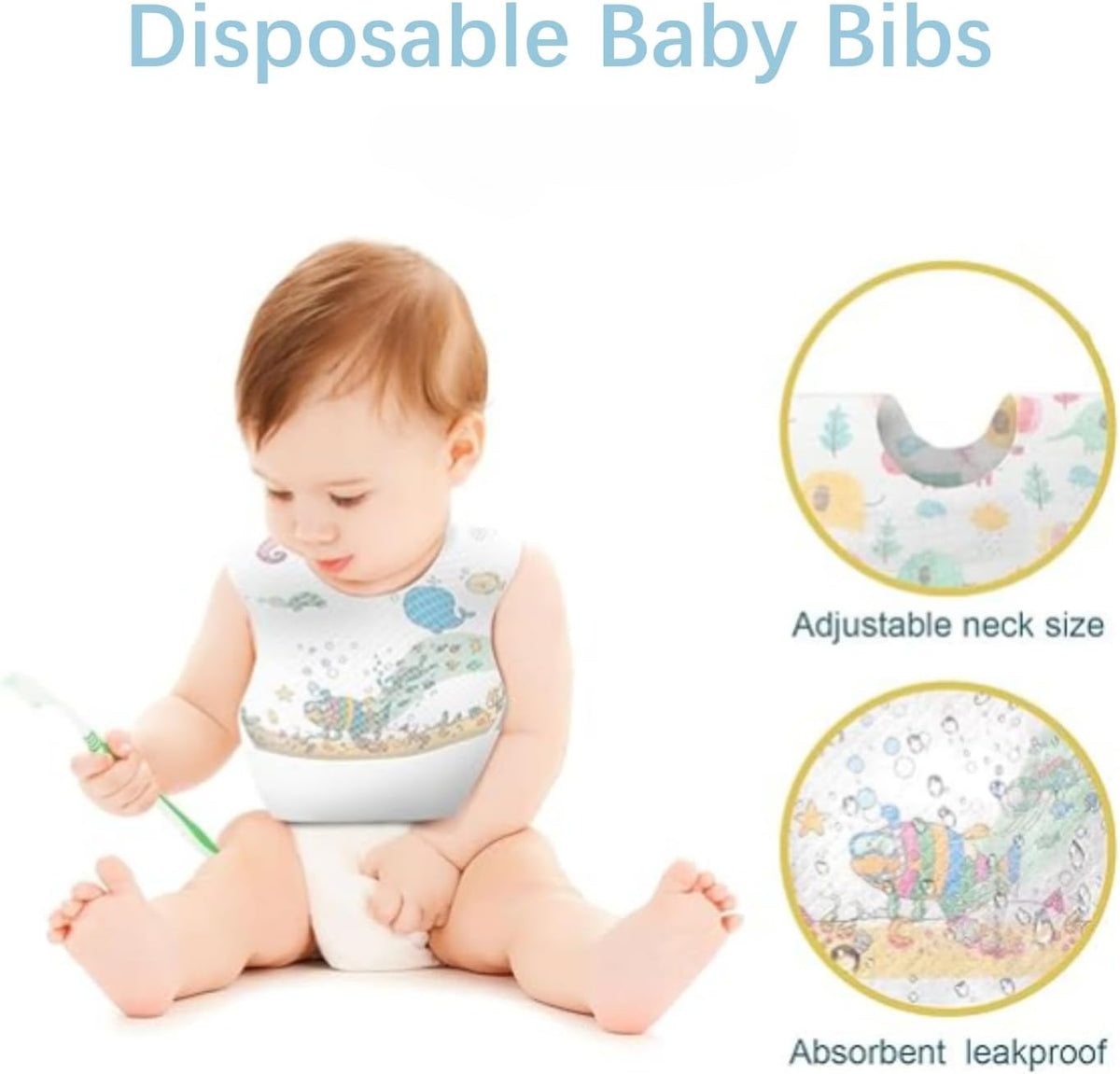 SKY-TOUCH Disposable Baby Bibs 50pcs, Portable Waterproof Bib with Crumb Catcher for Girls and Boys, Individually Packaged Suitable for traveling and outing, Baby Bibs Travel Essential - 3