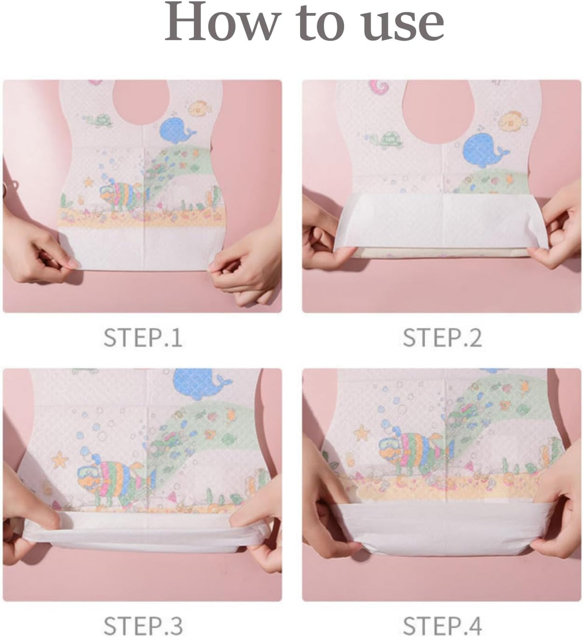 SKY-TOUCH Disposable Baby Bibs 50pcs, Portable Waterproof Bib with Crumb Catcher for Girls and Boys, Individually Packaged Suitable for traveling and outing, Baby Bibs Travel Essential - 6