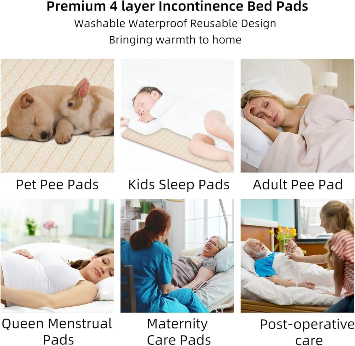 SKY-TOUCH Waterproof Bed Pad Reusable 70x90cm, 4-Layer Soft Baby Pee Pads with 100% Cotton Surface, Washable Mattress Protector Pads for Baby, Women, Elderly, Pets, Bed, Sofa(1pack) - 6