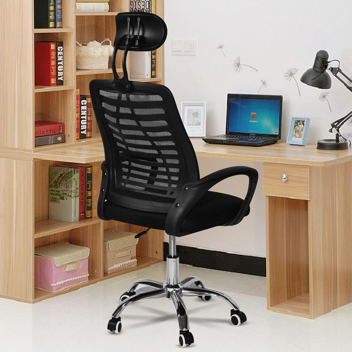 SKY-TOUCH Office Chair,Comfort Ergonomic Height Adjustable Desk Chair with Lumbar Support Backrest&Headrest and Armrests，Black 125×60×55cm - 2