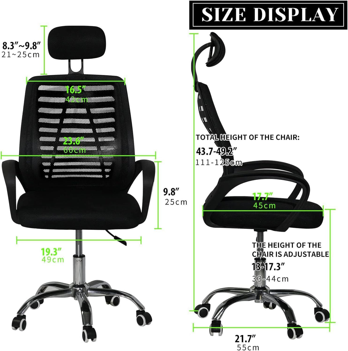 SKY-TOUCH Office Chair,Comfort Ergonomic Height Adjustable Desk Chair with Lumbar Support Backrest&Headrest and Armrests，Black 125×60×55cm - 3