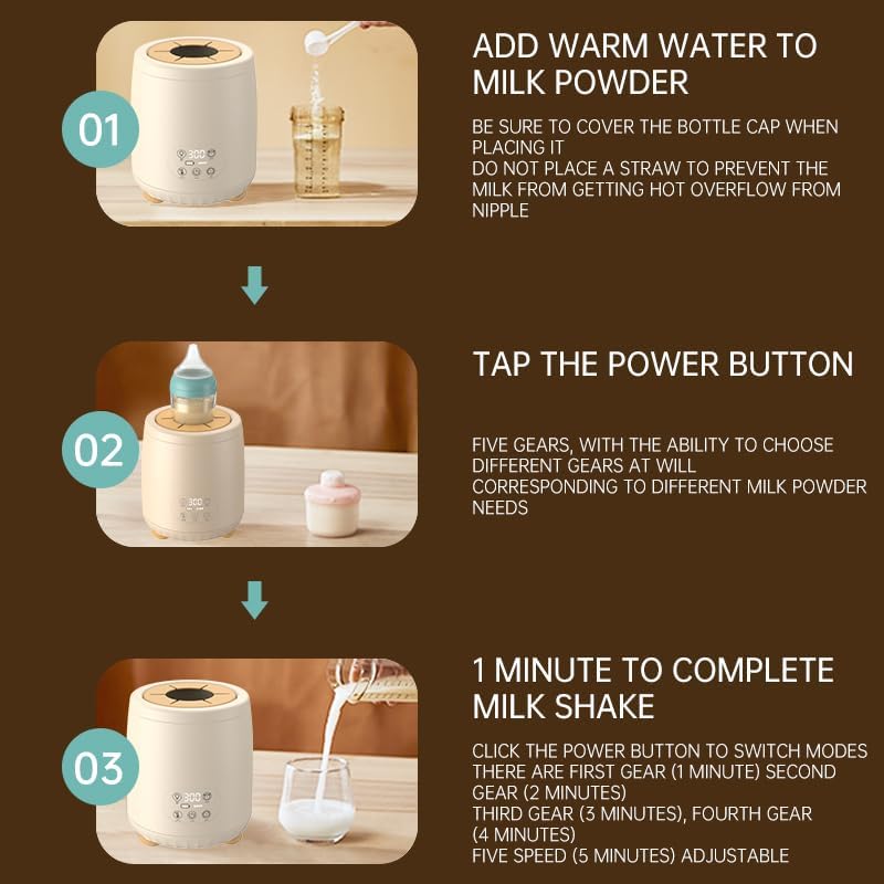 SKY-TOUCH Baby Bottle Warmer,4-Speed Milk Warmer,Portable Automatic Warmer Feeding Baby Bottle,Fast Heating Baby Food Heater for All Bottles,LED Light + Thermal Insulation,Beige,12 * 12 * 14.5cm - 10