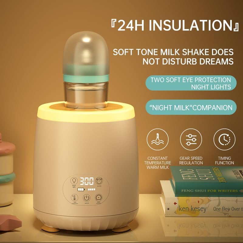 SKY-TOUCH Baby Bottle Warmer,4-Speed Milk Warmer,Portable Automatic Warmer Feeding Baby Bottle,Fast Heating Baby Food Heater for All Bottles,LED Light + Thermal Insulation,Beige,12 * 12 * 14.5cm - 2