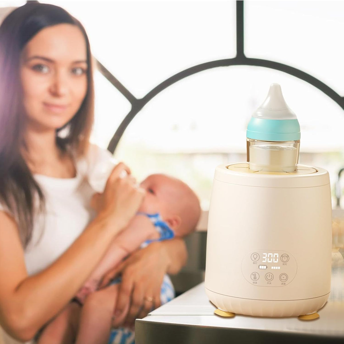 SKY-TOUCH Baby Bottle Warmer,4-Speed Milk Warmer,Portable Automatic Warmer Feeding Baby Bottle,Fast Heating Baby Food Heater for All Bottles,LED Light + Thermal Insulation,Beige,12 * 12 * 14.5cm - 3