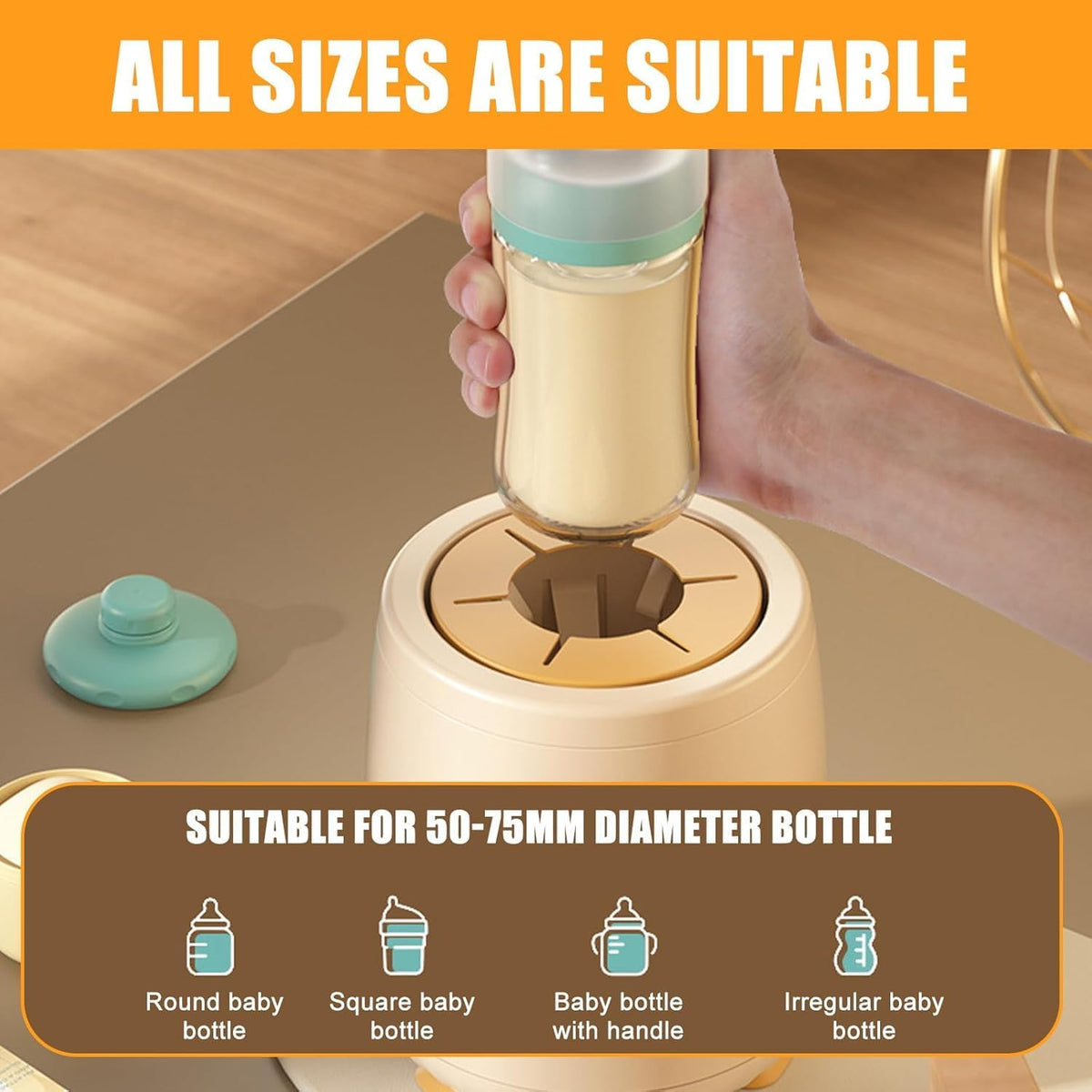 SKY-TOUCH Baby Bottle Warmer,4-Speed Milk Warmer,Portable Automatic Warmer Feeding Baby Bottle,Fast Heating Baby Food Heater for All Bottles,LED Light + Thermal Insulation,Beige,12 * 12 * 14.5cm - 4