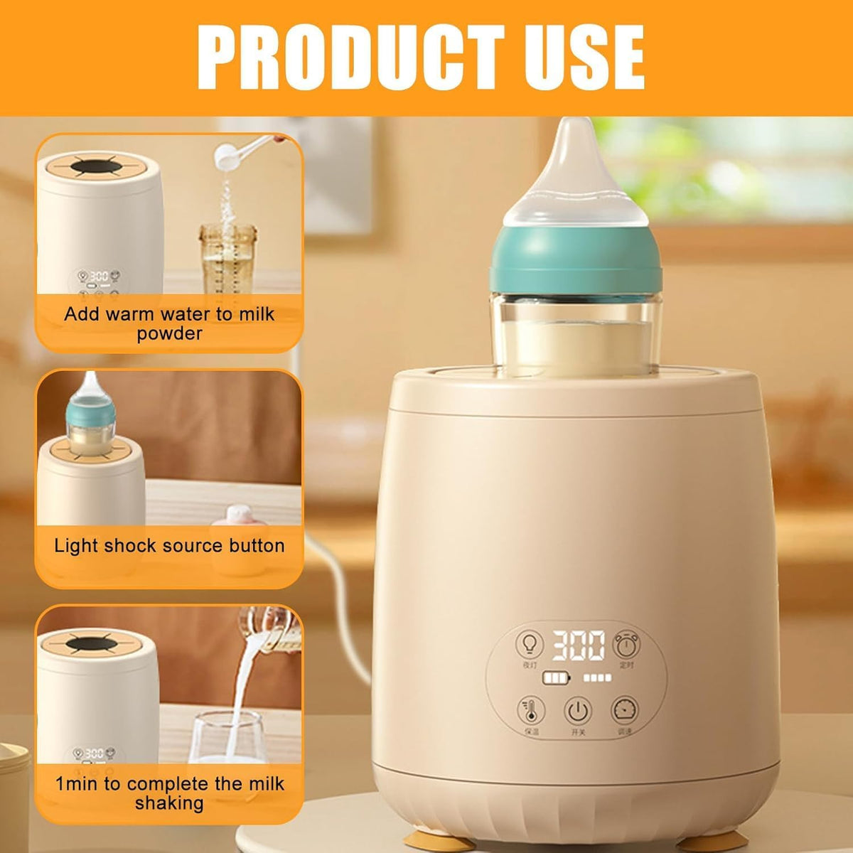 SKY-TOUCH Baby Bottle Warmer,4-Speed Milk Warmer,Portable Automatic Warmer Feeding Baby Bottle,Fast Heating Baby Food Heater for All Bottles,LED Light + Thermal Insulation,Beige,12 * 12 * 14.5cm - 5