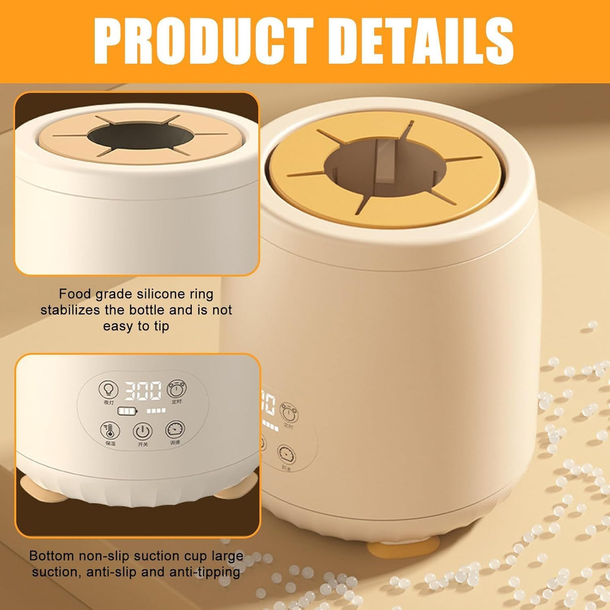 SKY-TOUCH Baby Bottle Warmer,4-Speed Milk Warmer,Portable Automatic Warmer Feeding Baby Bottle,Fast Heating Baby Food Heater for All Bottles,LED Light + Thermal Insulation,Beige,12 * 12 * 14.5cm - 7