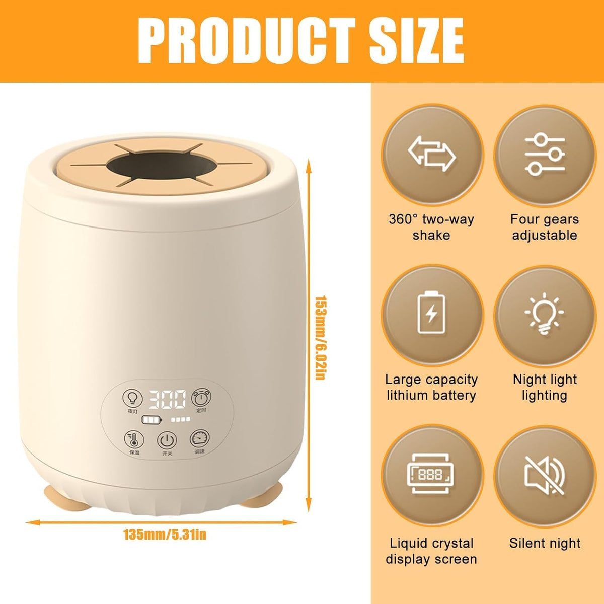 SKY-TOUCH Baby Bottle Warmer,4-Speed Milk Warmer,Portable Automatic Warmer Feeding Baby Bottle,Fast Heating Baby Food Heater for All Bottles,LED Light + Thermal Insulation,Beige,12 * 12 * 14.5cm - 9