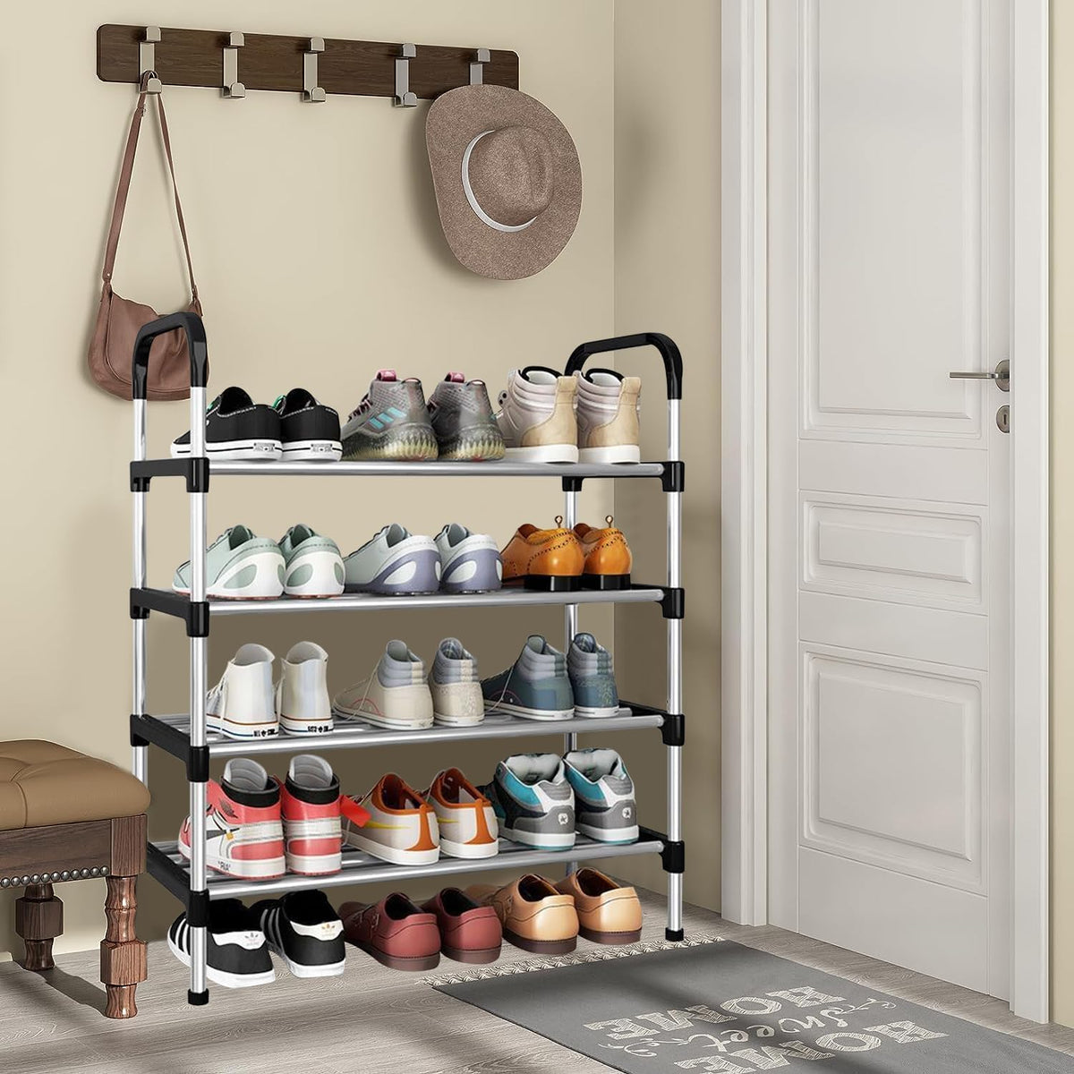 SKY-TOUCH Shoe Rack,Shoes Cabinet Organizer, 5-Tier Shoe Storage with 5 Mesh Shelves,Freestanding Shoe Shelves,for Entryway and Closet,Black,58 * 26 * 95cm - 2