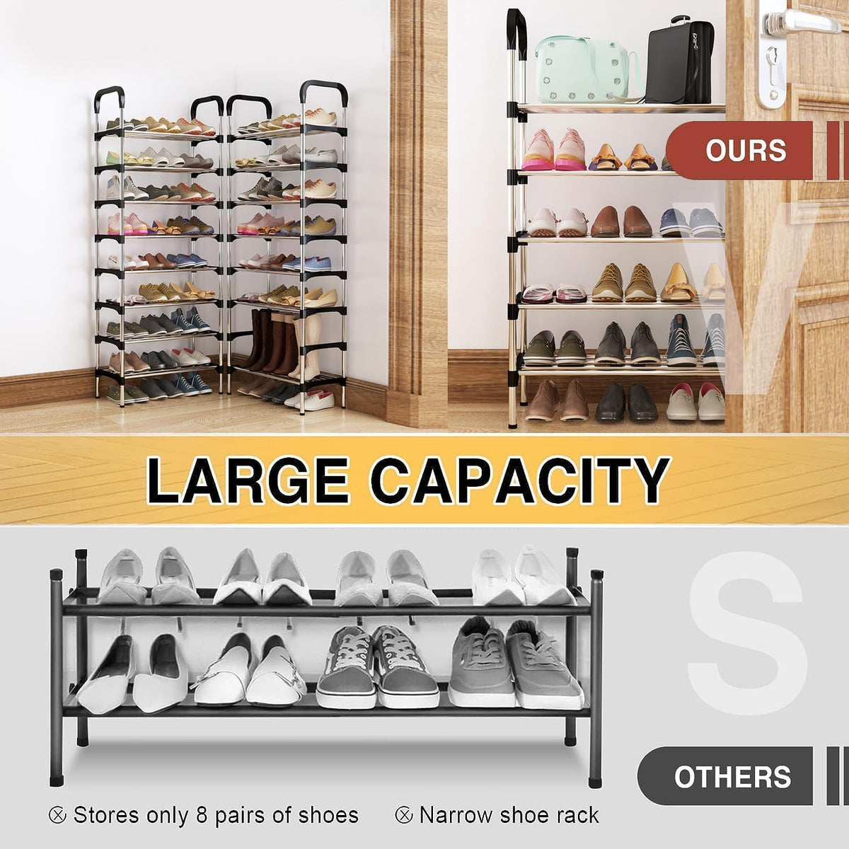 SKY-TOUCH Shoe Rack,Shoes Cabinet Organizer, 5-Tier Shoe Storage with 5 Mesh Shelves,Freestanding Shoe Shelves,for Entryway and Closet,Black,58 * 26 * 95cm - 5