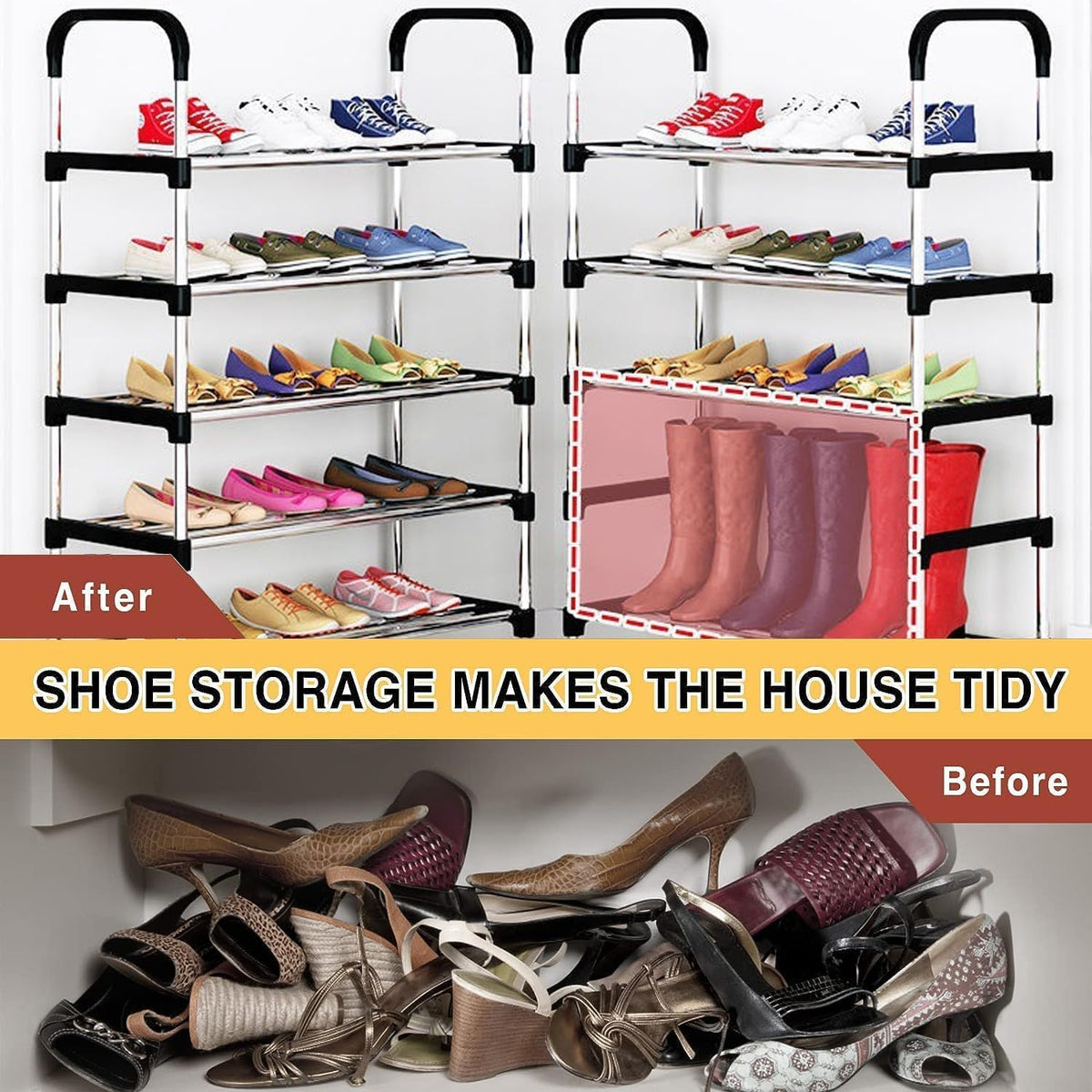 SKY-TOUCH Shoe Rack,Shoes Cabinet Organizer, 5-Tier Shoe Storage with 5 Mesh Shelves,Freestanding Shoe Shelves,for Entryway and Closet,Black,58 * 26 * 95cm - 6