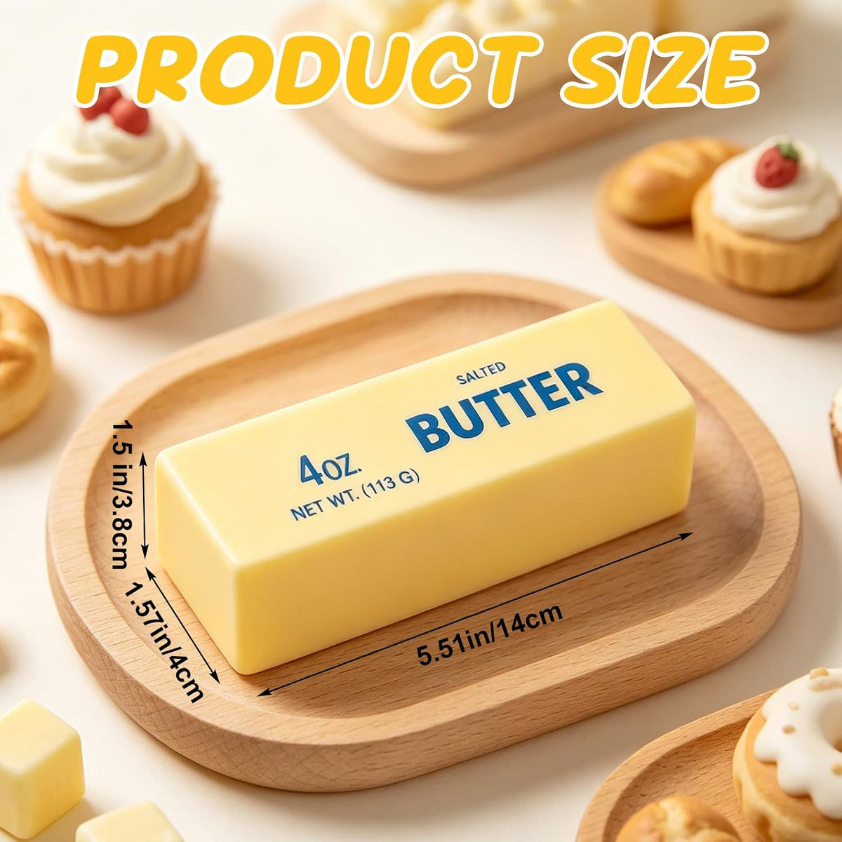 Lyreh Butter Squeeze Toy, Butter Stick Toys Slow Growth Relax PU Material for Office School Anxiety Relief and Decompression (Light Yellow) - 2