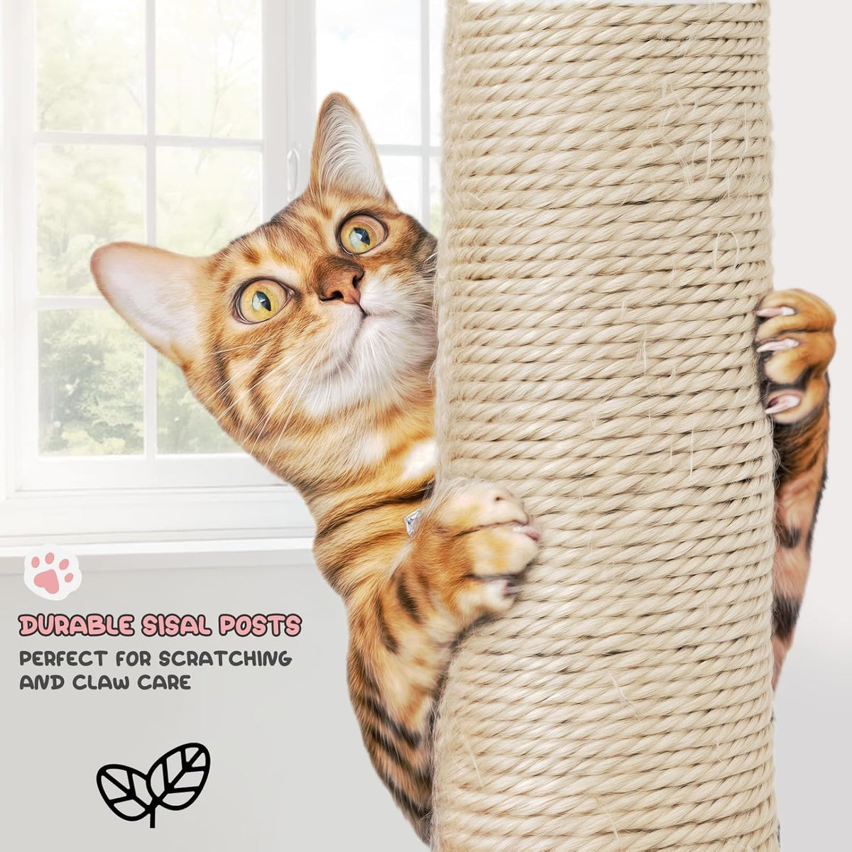 SKY-TOUCH Cat Tree, 130cm Tall Cat Tree Tower, with Scratching Posts, Multi-Level Furniture Activity Center with 2 Cat Condos and Ladder for Kittens, 50x50x130cm, Beige - Install User Manual - 7