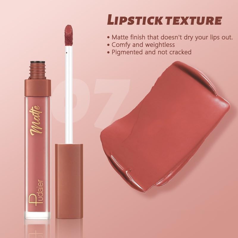 SKY-TOUCH Matte Velvet Liquid Lipstick – Waterproof, Long-Lasting & Highly Pigmented Non-Stick Lip Gloss(01) - 3