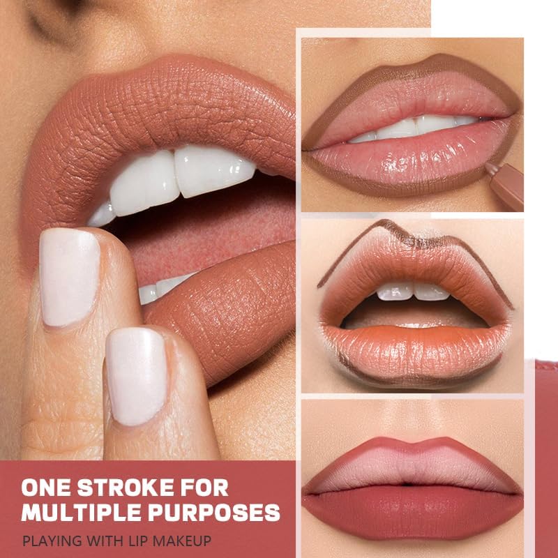 SKY-TOUCH Matte Lip Liner Pencil – Smooth & Silky Texture, Waterproof & Long-Lasting – Mixed Shades for Fuller Lip Shape – Soft, High-Pigment Lip Contour Pencil with Built-in Sharpener(01) - 5