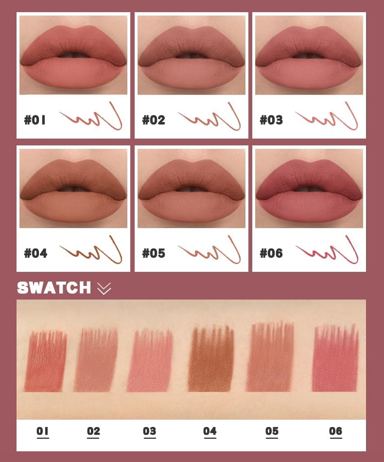 SKY-TOUCH Matte Lip Liner Pencil – Smooth & Silky Texture, Waterproof & Long-Lasting – Mixed Shades for Fuller Lip Shape – Soft, High-Pigment Lip Contour Pencil with Built-in Sharpener(01) - 6
