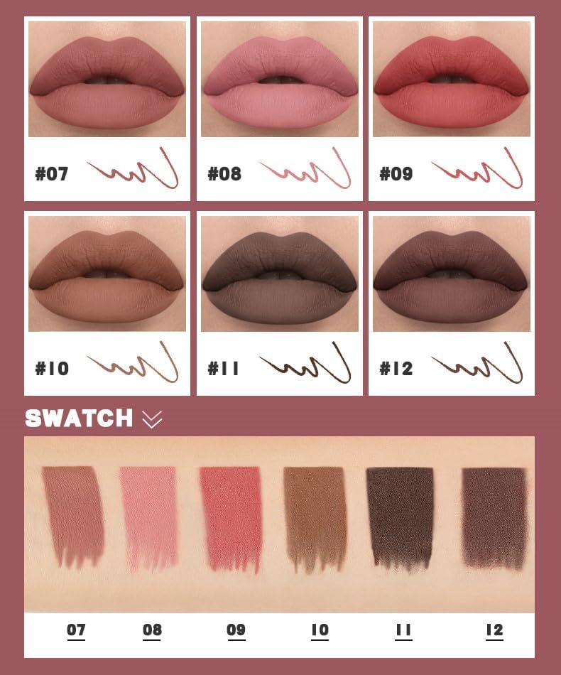 SKY-TOUCH Matte Lip Liner Pencil – Smooth & Silky Texture, Waterproof & Long-Lasting – Mixed Shades for Fuller Lip Shape – Soft, High-Pigment Lip Contour Pencil with Built-in Sharpener(01) - 7