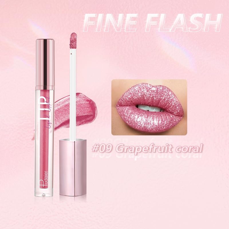 SKY-TOUCH Glitter Matte Lip Glaze – Creamy Velvet Liquid Lipstick with Shimmer Soft Mist Finish – Waterproof, Non-Stick Cup, Transfer-Resistant & Long-Lasting Lip Gloss, Choose from 12 Color (09) - 2