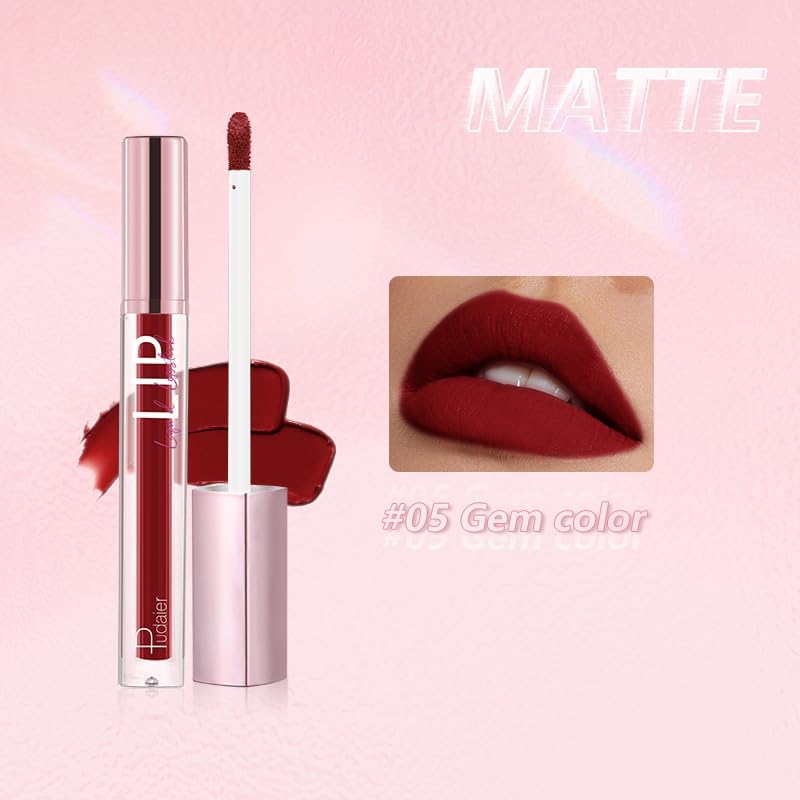 SKY-TOUCH Glitter Matte Lip Glaze – Creamy Velvet Liquid Lipstick with Shimmer Soft Mist Finish – Waterproof, Non-Stick Cup, Transfer-Resistant & Long-Lasting Lip Gloss, Choose from 12 Color (05) - 2