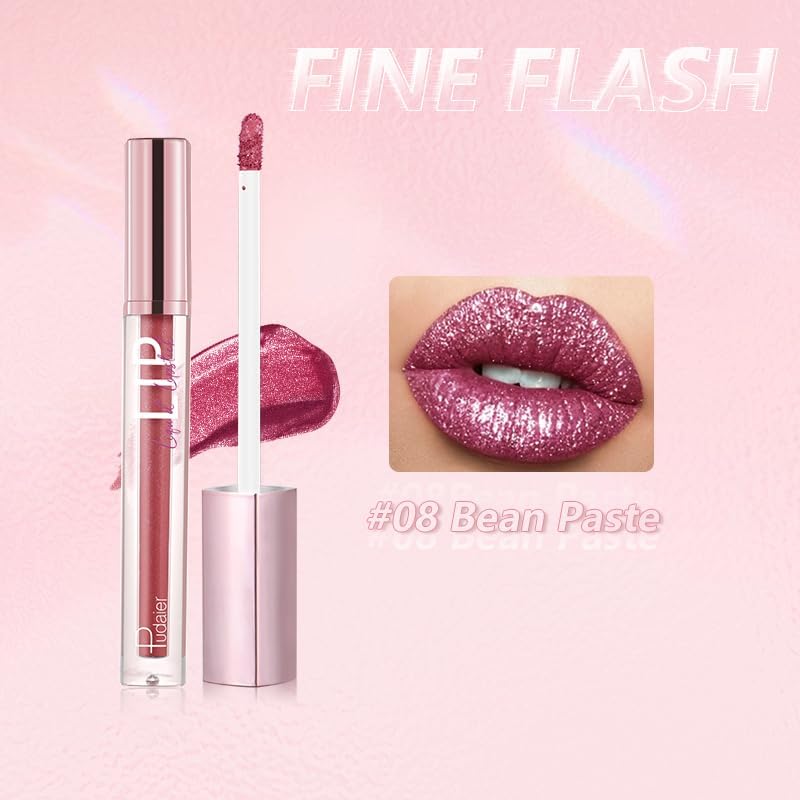 SKY-TOUCH Glitter Matte Lip Glaze – Creamy Velvet Liquid Lipstick with Shimmer Soft Mist Finish – Waterproof, Non-Stick Cup, Transfer-Resistant & Long-Lasting Lip Gloss, Choose from 12 Color (08) - 2