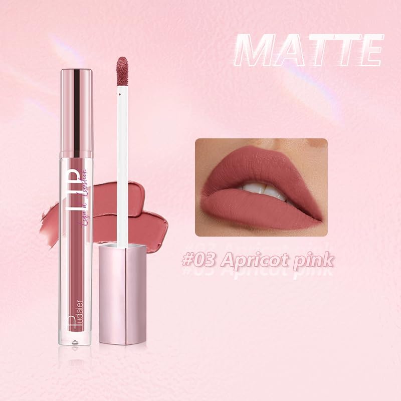 SKY-TOUCH Glitter Matte Lip Glaze – Creamy Velvet Liquid Lipstick with Shimmer Soft Mist Finish – Waterproof, Non-Stick Cup, Transfer-Resistant & Long-Lasting Lip Gloss, Choose from 12 Color (03) - 2