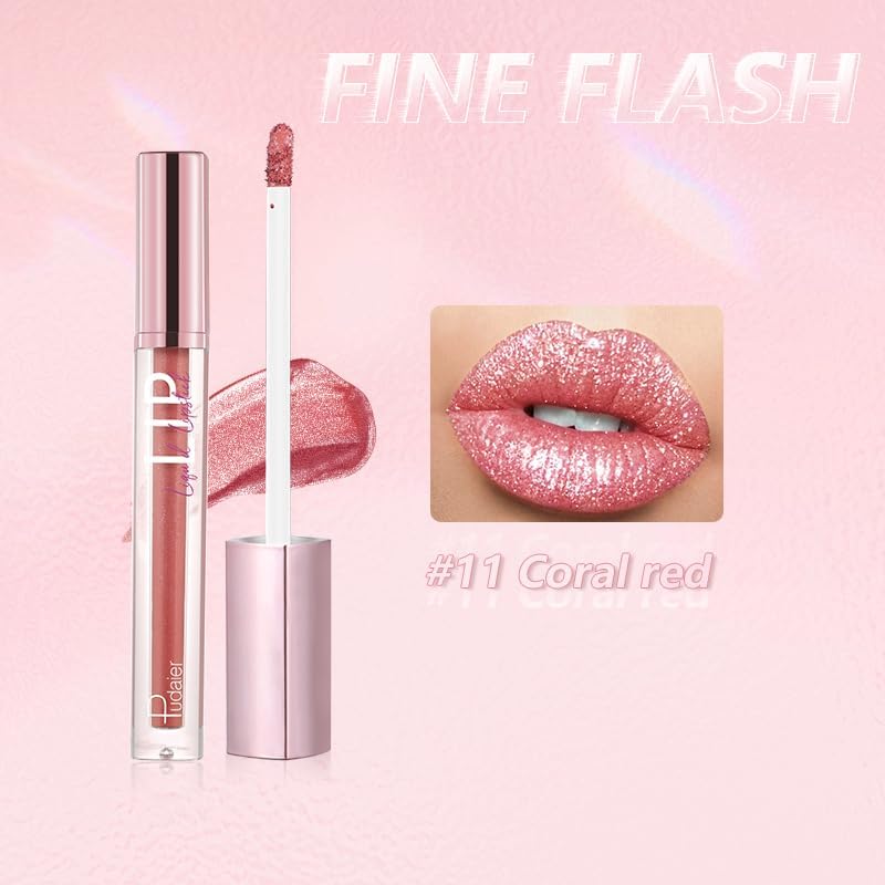SKY-TOUCH Glitter Matte Lip Glaze – Creamy Velvet Liquid Lipstick with Shimmer Soft Mist Finish – Waterproof, Non-Stick Cup, Transfer-Resistant & Long-Lasting Lip Gloss, Choose from 12 Color (11) - 2