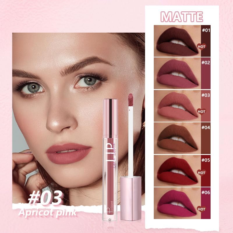 SKY-TOUCH Glitter Matte Lip Glaze – Creamy Velvet Liquid Lipstick with Shimmer Soft Mist Finish – Waterproof, Non-Stick Cup, Transfer-Resistant & Long-Lasting Lip Gloss, Choose from 12 Color (01) - 4