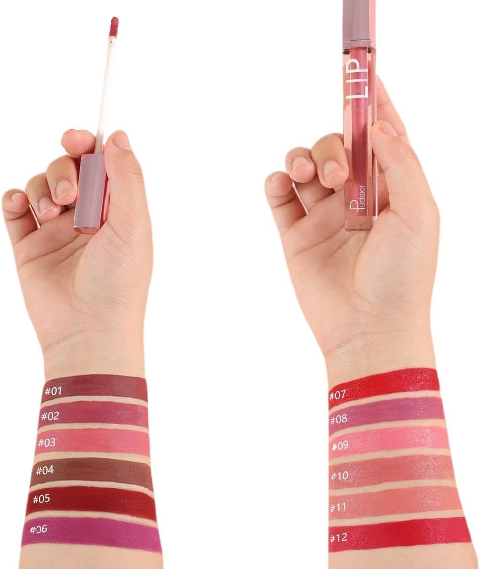 SKY-TOUCH Glitter Matte Lip Glaze – Creamy Velvet Liquid Lipstick with Shimmer Soft Mist Finish – Waterproof, Non-Stick Cup, Transfer-Resistant & Long-Lasting Lip Gloss, Choose from 12 Color (01) - 7