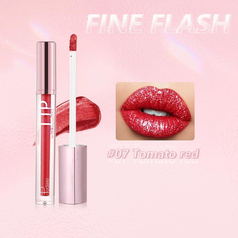 SKY-TOUCH Glitter Matte Lip Glaze – Creamy Velvet Liquid Lipstick with Shimmer Soft Mist Finish – Waterproof, Non-Stick Cup, Transfer-Resistant & Long-Lasting Lip Gloss, Choose from 12 Color (07) - 2