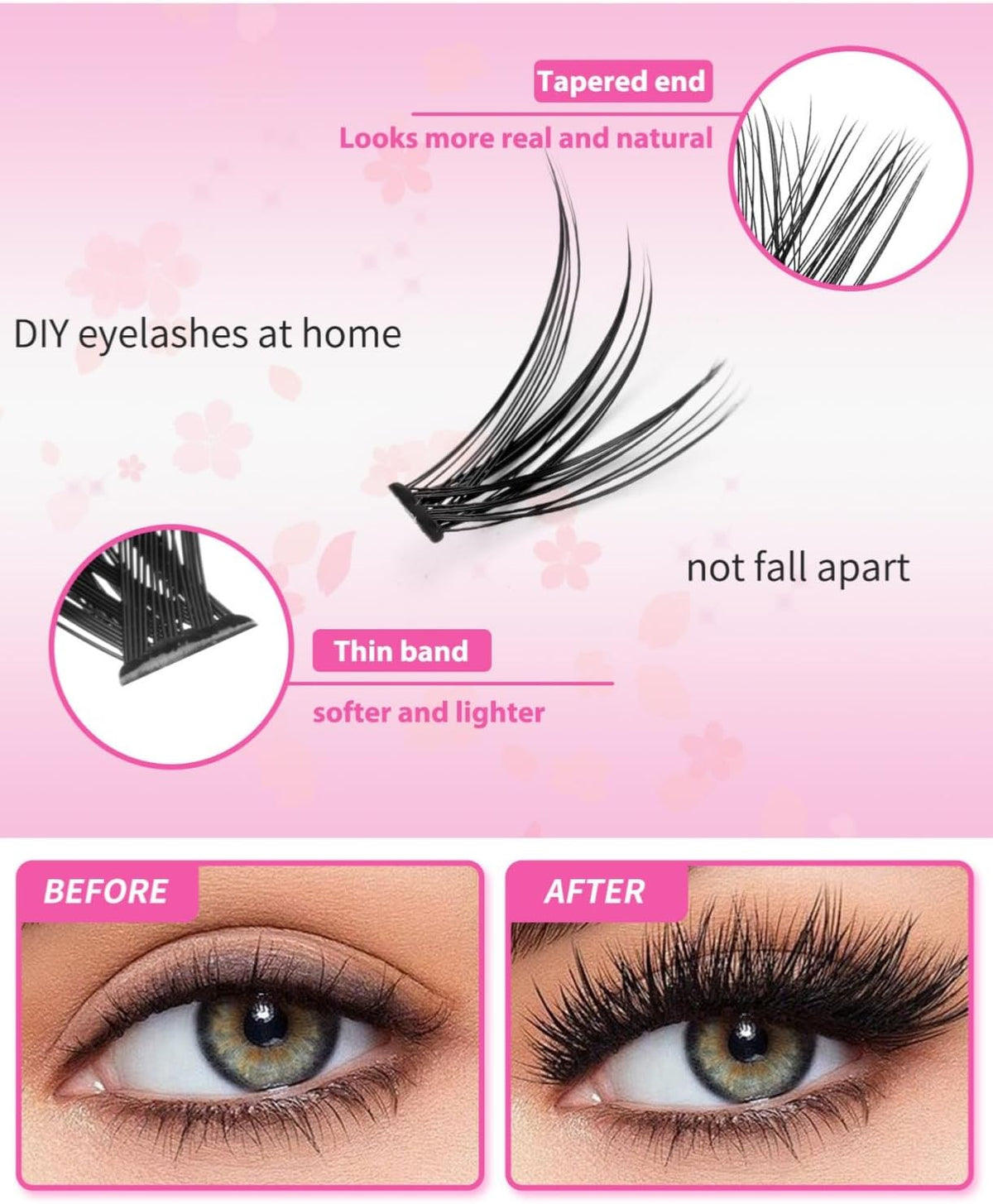 SKY-TOUCH Lash Cluster Kit, 640 Clusters, 9–16 mm, 60D/80D/100D/120D DIY Eyelash Extensions with Bond & Seal, Remover, Tweezer Comb Tool and Dual-Ended Brush - 6