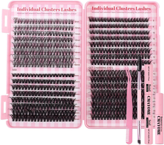 SKY-TOUCH Lash Cluster Kit, 640 Clusters, 9–16 mm, 60D/80D/100D/120D DIY Eyelash Extensions with Bond & Seal, Remover, Tweezer Comb Tool and Dual-Ended Brush