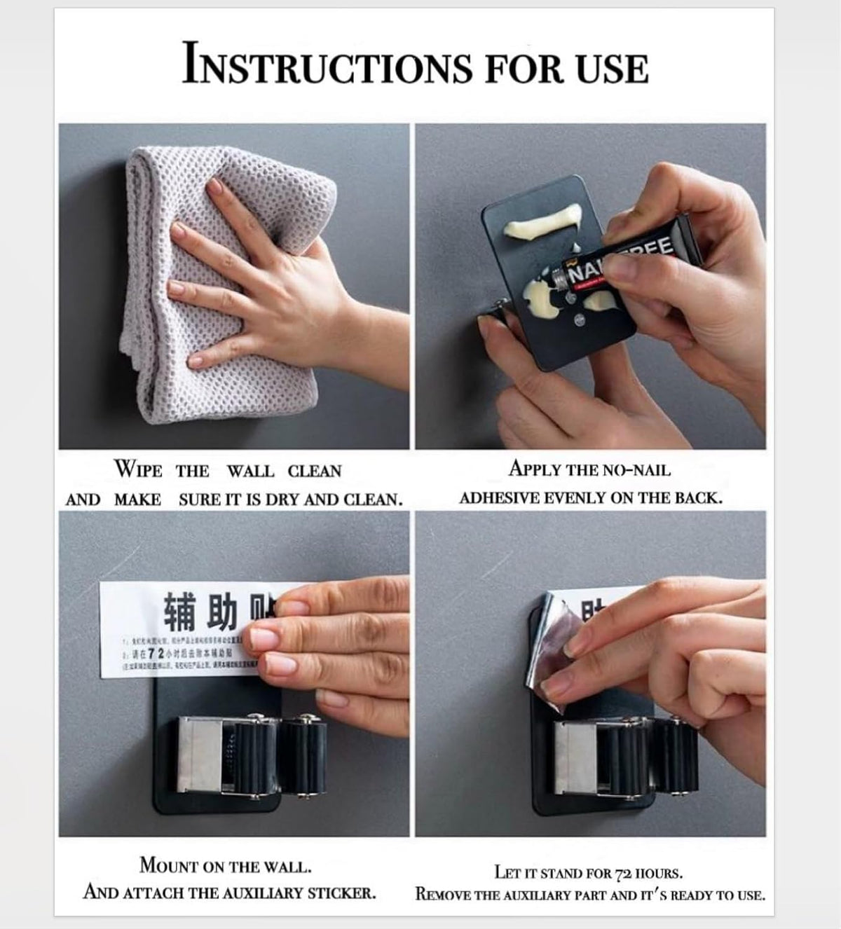 SKY-TOUCH 8 Pack Mop And Broom Holder,Self Adhesive No Drilling for Home, Kitchen, Garage Storage - Stainless Steel,Waterproof - Allow the glue to cure for 48 hours before use,Stronger adhesion - 2