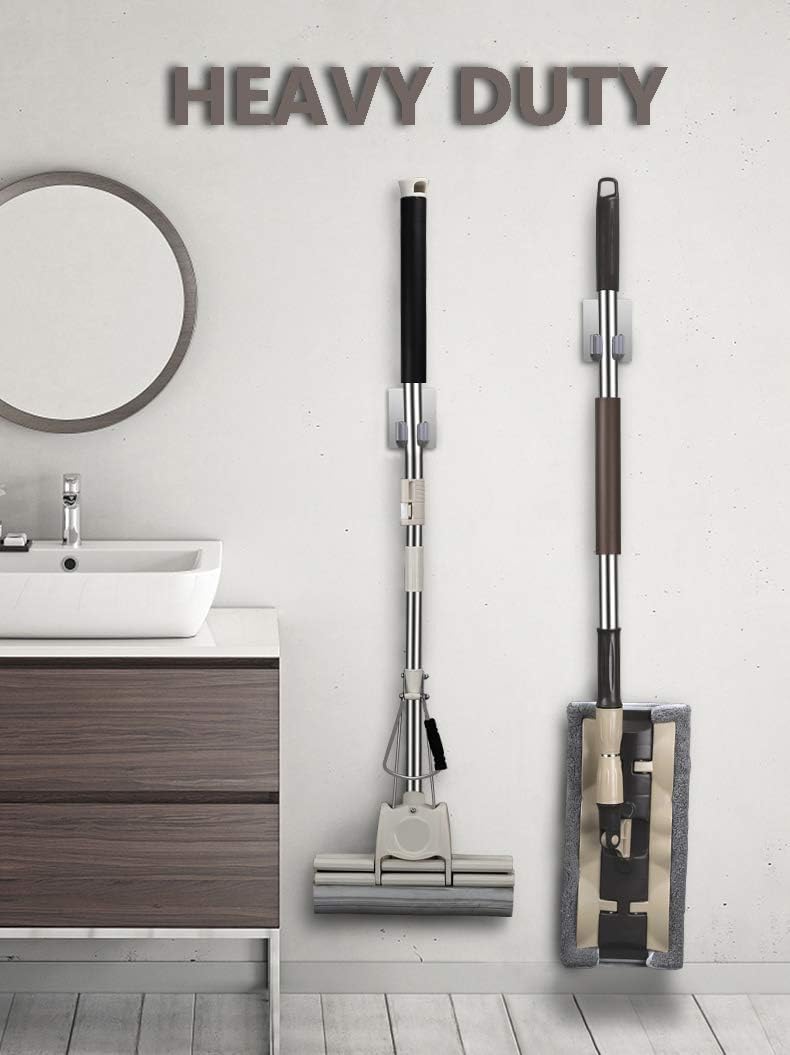 SKY-TOUCH 8 Pack Mop And Broom Holder,Self Adhesive No Drilling for Home, Kitchen, Garage Storage - Stainless Steel,Waterproof - Allow the glue to cure for 48 hours before use,Stronger adhesion - 3
