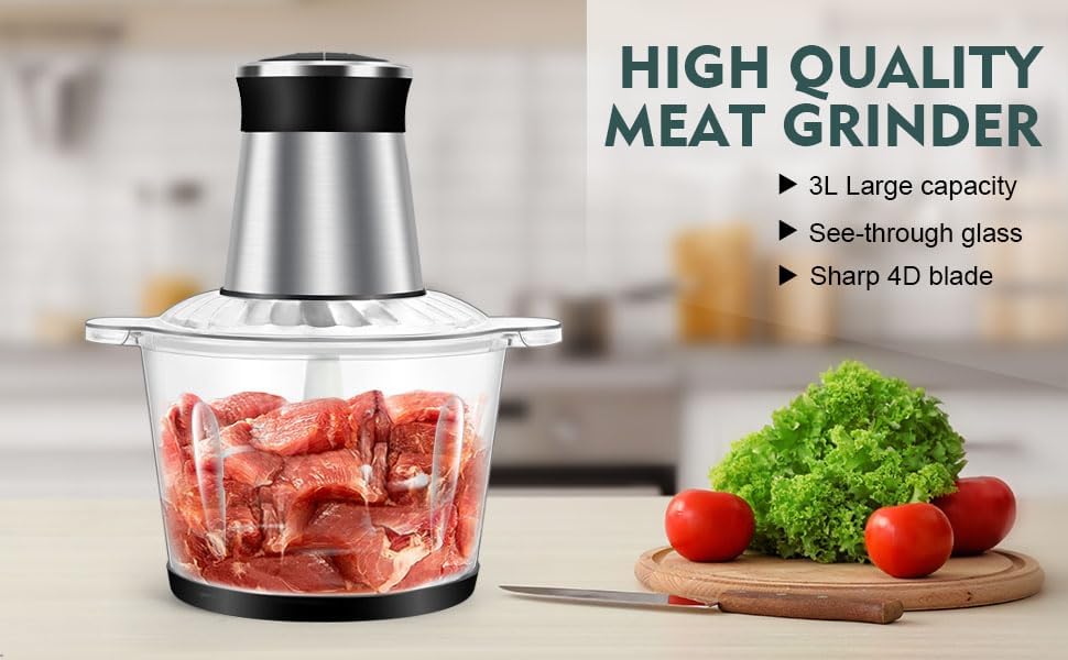 SKY-TOUCH Multi Chopper & Mincer,500W Food Grinder Chopper,2 Speed,6 Detachable SS Blades,for Chopping, Ice Crushing, Meat Mincing, Grinding, Pureeing,Anti Slip Ring,3L Working Capacity - 6