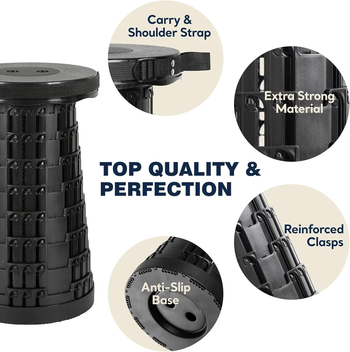 SKY-TOUCH Portable Telescopic folding Camping Stool,Load 400lbs, Retractable Adjustable Height Collapsible Stool, Lightweight Plastic Stool Indoor Outdoors Camping Hiking Travel BBQ Fishing (Black) - 5
