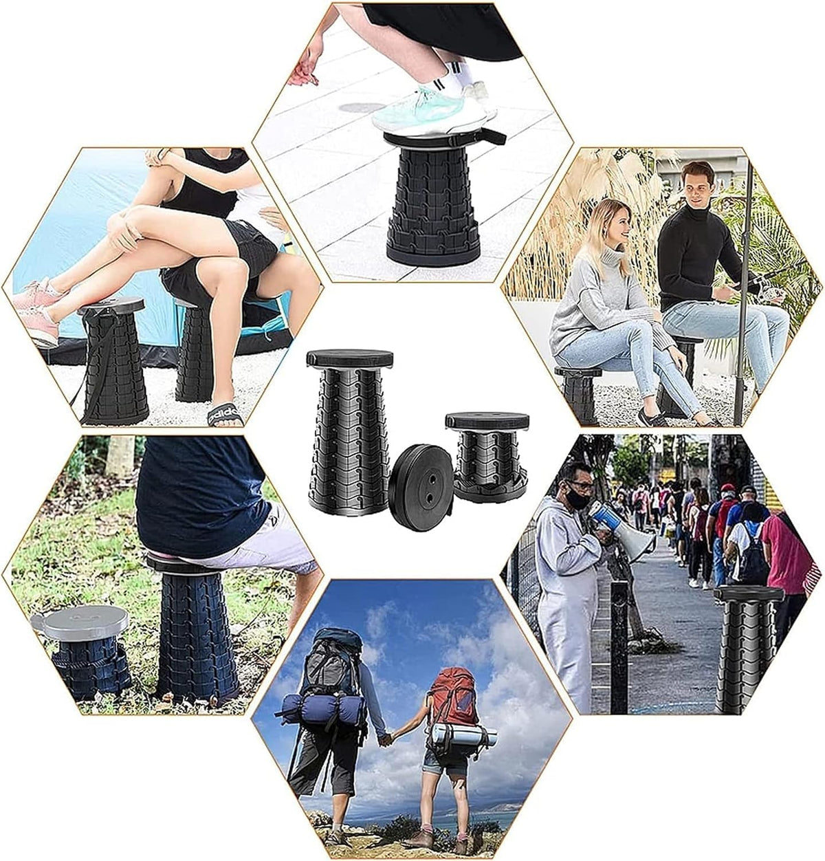 SKY-TOUCH Portable Telescopic folding Camping Stool,Load 400lbs, Retractable Adjustable Height Collapsible Stool, Lightweight Plastic Stool Indoor Outdoors Camping Hiking Travel BBQ Fishing (Black) - 6