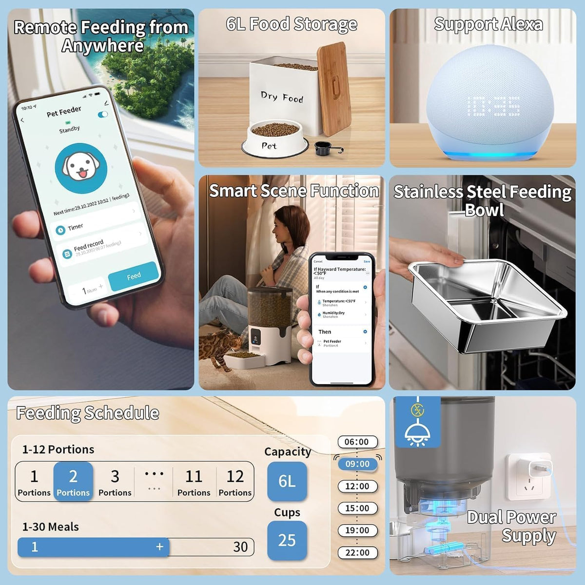 SKY-TOUCH Smart Automatic Pet Feeders with APP WiFi Pet Food Dispenser for Cat & Small Dog, Remote Feeding, Detachable for Easy Clean, Automatic Cat Food Dispenser, 1-30 Meals Per Day (6L/25Cup) - 8