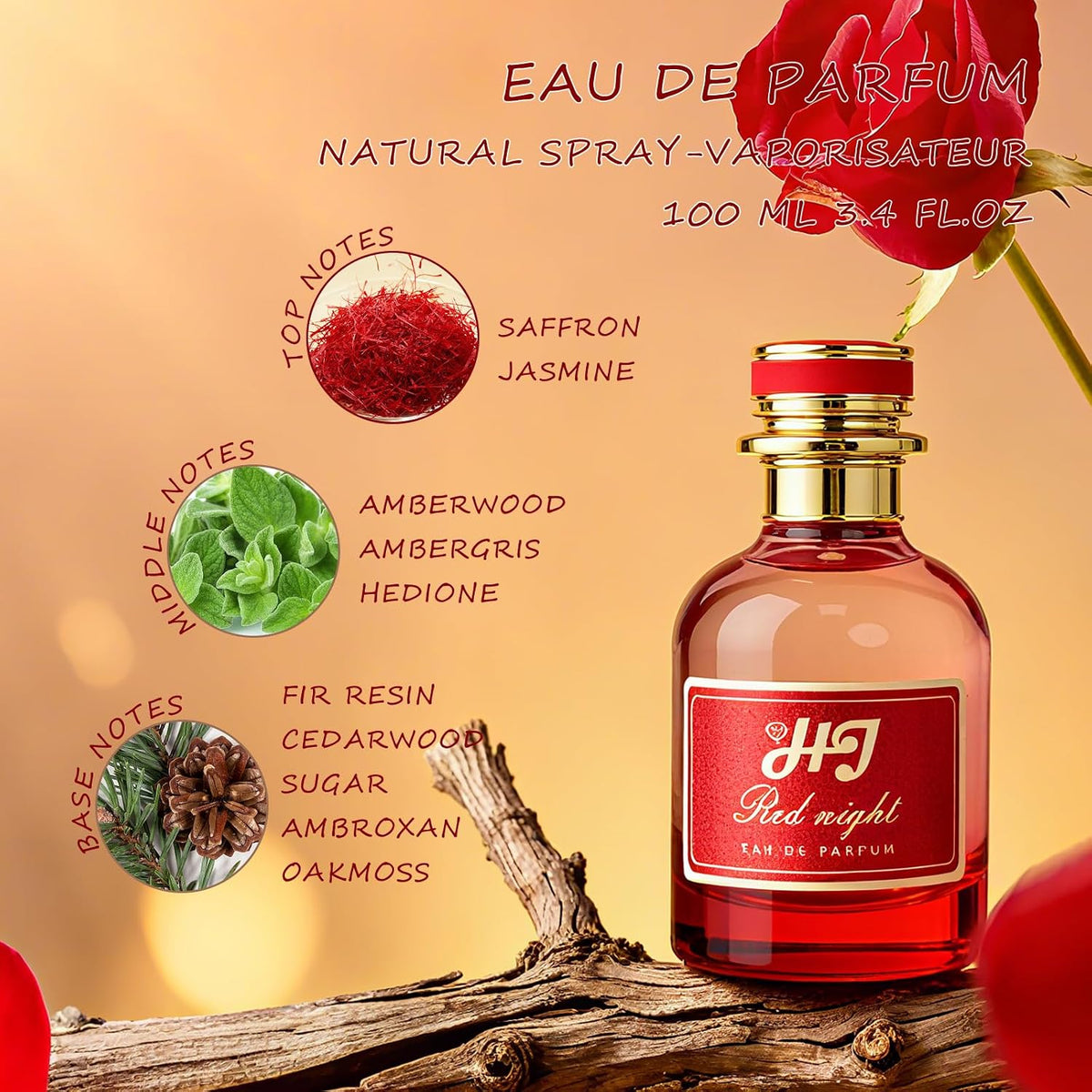 SKY-TOUCH Eau de Parfum, 100ml / 3.4 Fl.Oz, Long Lasting Perfume for Men & Women, Elegant Bottle Design(Red Night) - 2