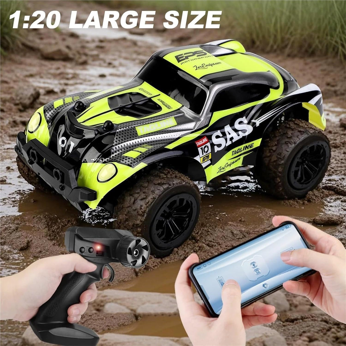 SKY-TOUCH Remote Control Toys Car for Kids, 1:20 Scale High Speed Remote Control All Terrain Off-Road Car, 2.4GHz +APP Dual Control, Waterproof Radio Remote for Boys Ages 3+ - 2