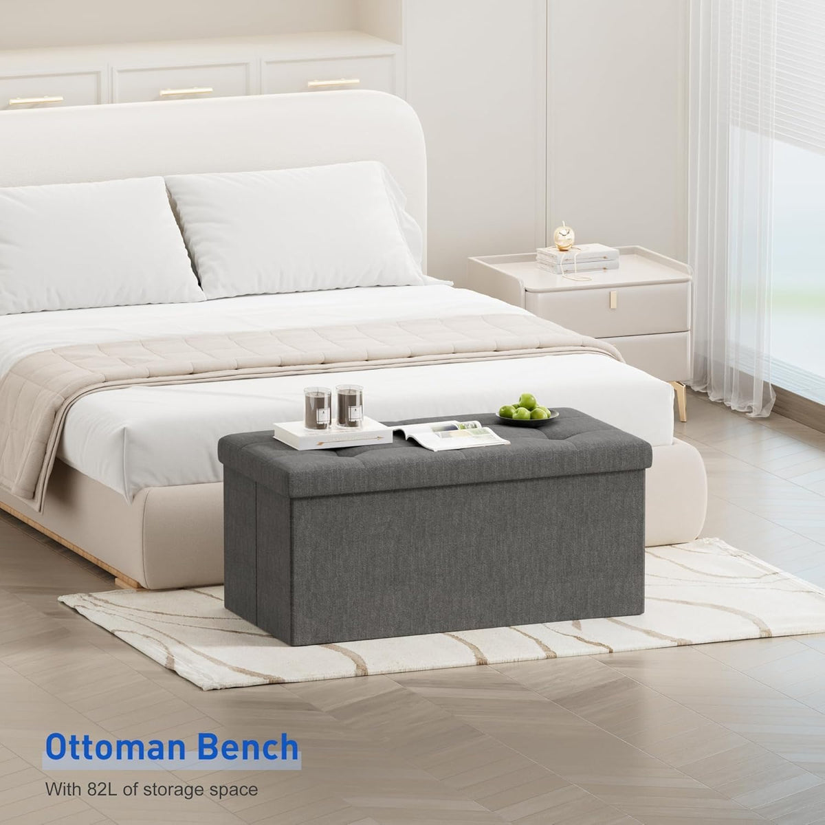SKY-TOUCH Ottoman Seat Storage Stool, Folding Storage Ottoman Cube, Space-Saving Cube Footrest Seat for Bedroom, Hallway, Living Room,Light Grey,76 * 38 * 38cm(Capacity 150KG) 1 pack - 2