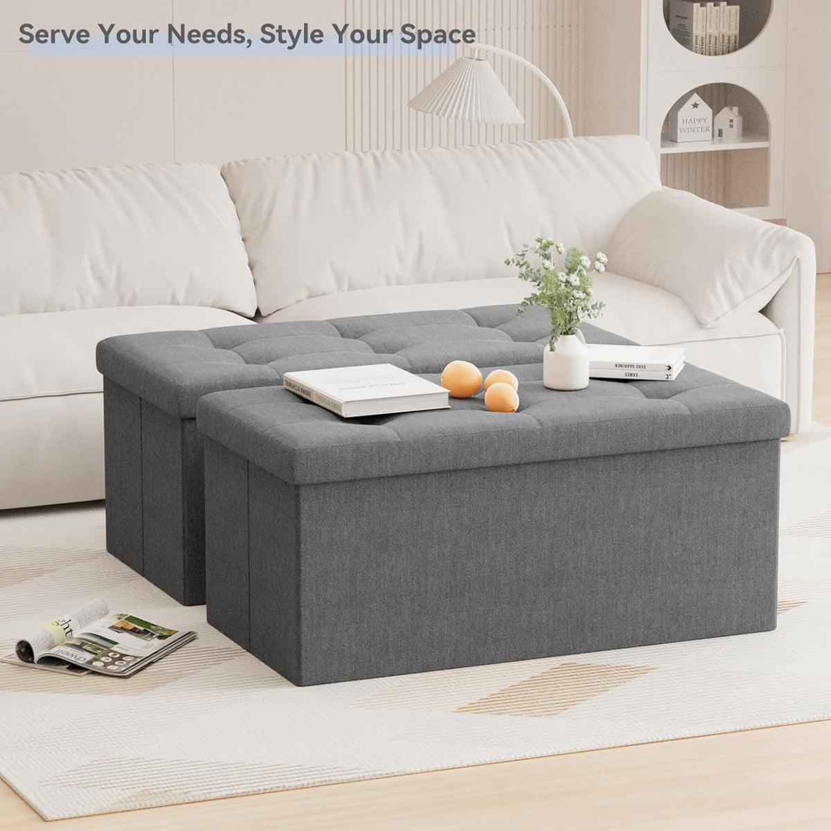 SKY-TOUCH Ottoman Seat Storage Stool, Folding Storage Ottoman Cube, Space-Saving Cube Footrest Seat for Bedroom, Hallway, Living Room,Light Grey,76 * 38 * 38cm(Capacity 150KG) 1 pack - 4