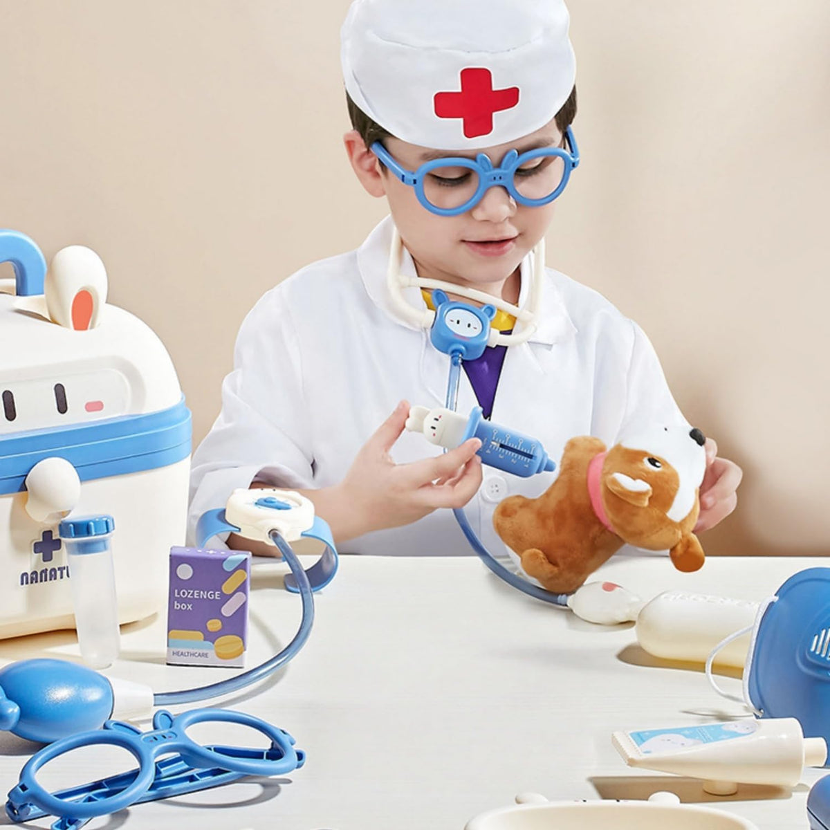 SKY-TOUCH Doctor Kit for Toddlers 36 Months Plus, Simulation Medical Suitcase Toy Set, Simulation Suitcase Toy with Realistic Tools, Children Role Play Doctor, Multifunctional Medical Tool - 4
