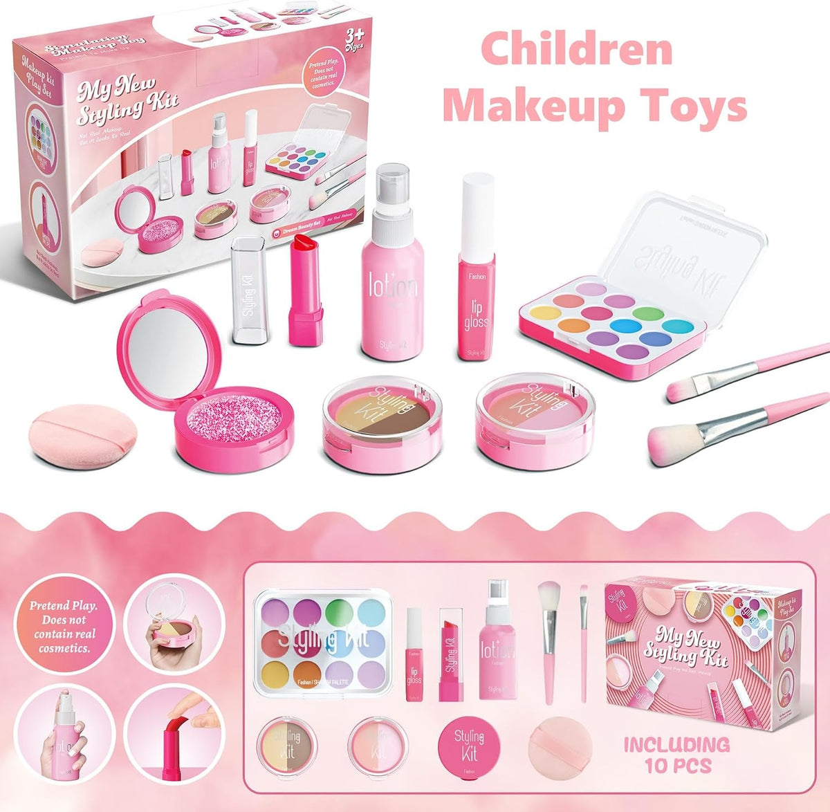 SKY-TOUCH Kids Makeup Kit for Girls 10pcs, Safe & Non-Toxic Pretend Beauty Toy for Girls 3-12 Year Old - 2